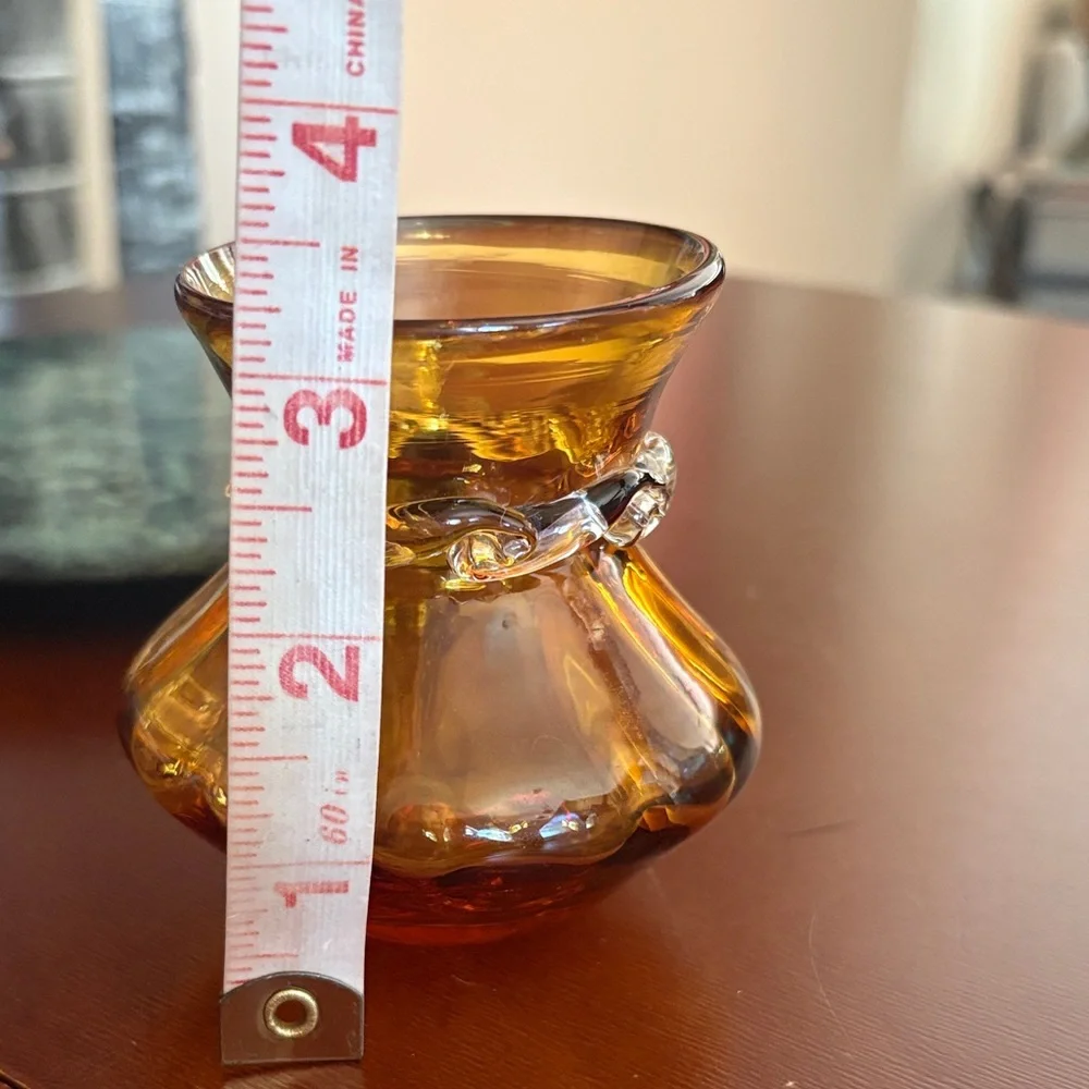 /Vintage Pilgrim Glass hand blown glass mini vase yellow/amber